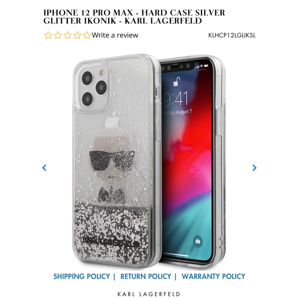 KARL LAGERFELD IPHONE 12 PRO MAX LIQUID GLITTER IN SILVER & LOGO CASE | NWT